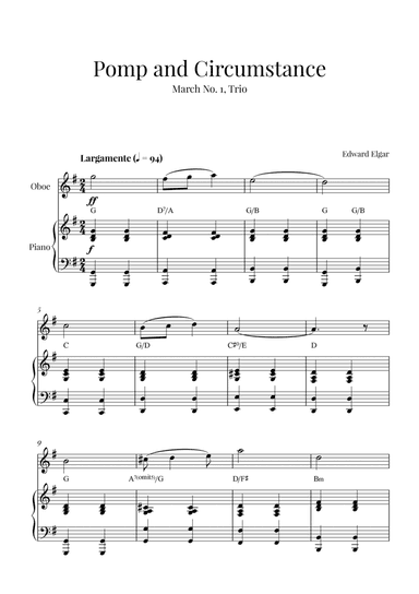 Edward Elgar - Pomp and Circumstance (for Oboe and Piano) - with chords (arr. Cadenza Editions)