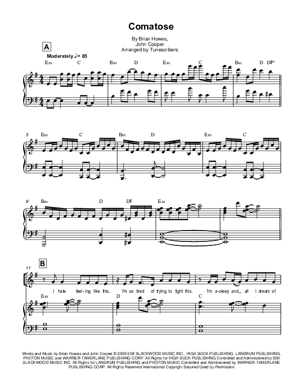 Comatose (arr. Tunescribers)
