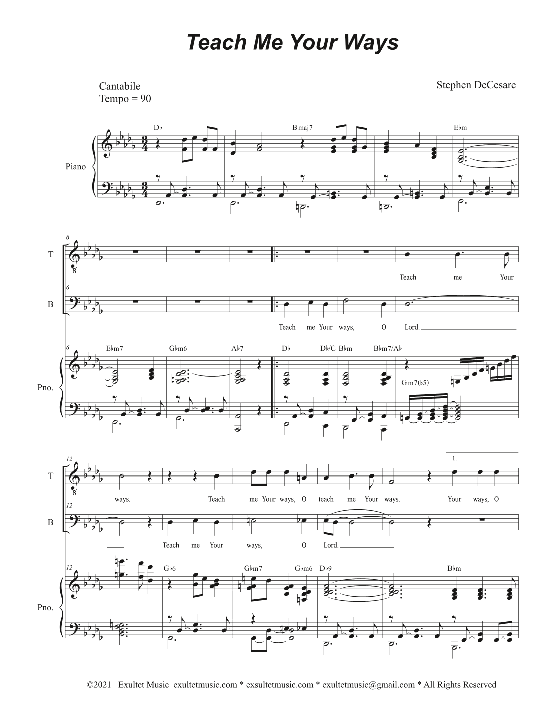 Teach Me Your Ways (Duet for Tenor and Bass solo)