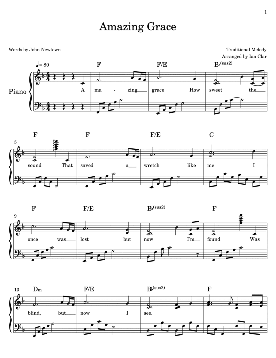 Amazing Grace - Piano Solo (arr. Ian Clar)