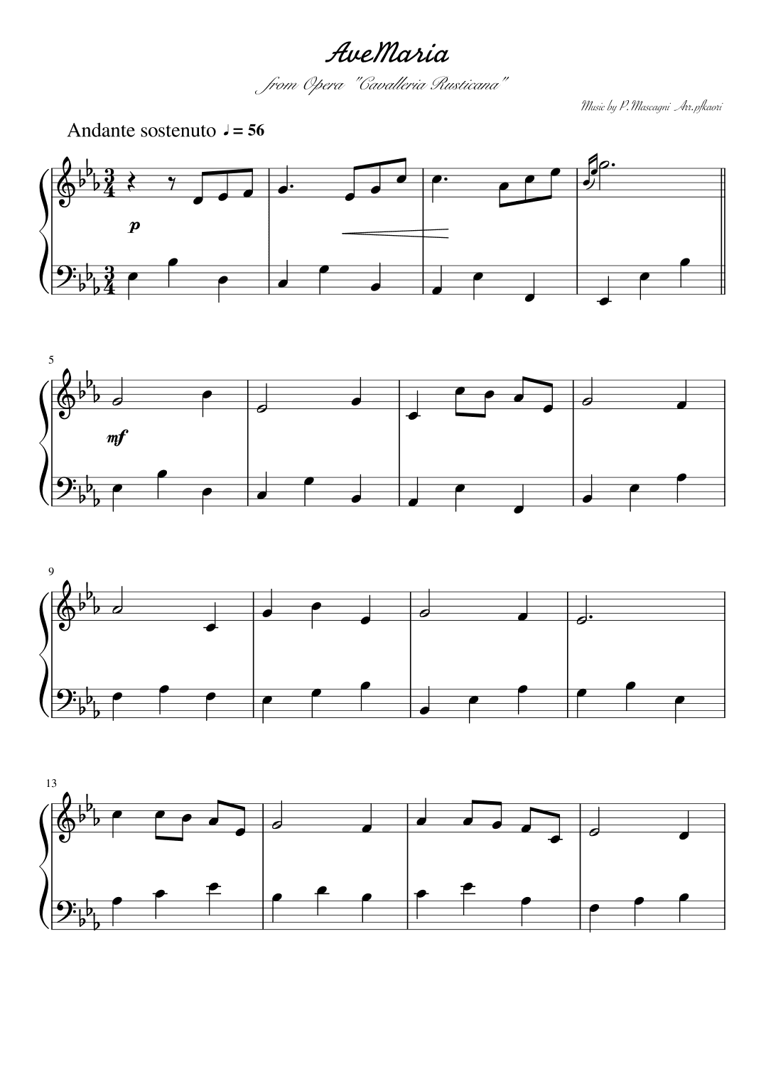 "Ave Maria" (E?) (arr. pfkaori)