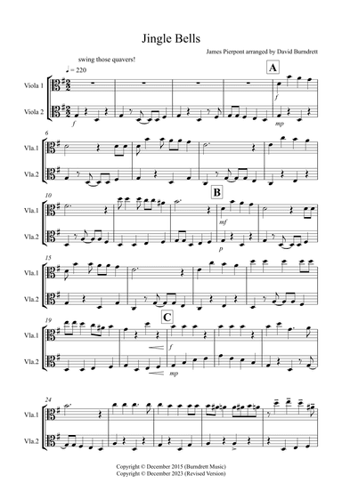 Jingle Bells (Jazzy Style!) for Viola Duet (arr. David Burndrett)