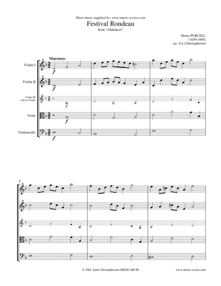 Festival Rondeau from Abdelazer - String Quartet (arr. Music-Scores.com)
