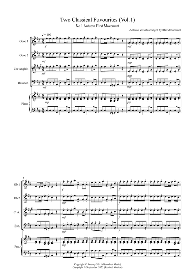 2 Classical Favourites for Double Reed Quartet (volume one) (arr. David Burndrett)