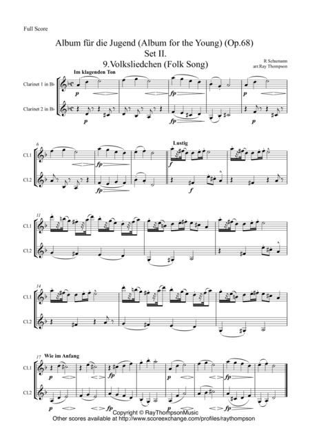Schumann: Album für die Jugend (Album for the Young) (Op.68)  Set II. (8 pieces) - clarinet duet (arr. Ray Thompson)