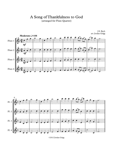 A Song of Thankfulness to God (arranged for Flute Quartet) (arr. Jordan Grigg)