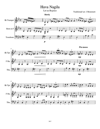 Hava Nagila for Brass Trio (arr. Jennifer Brummett.)
