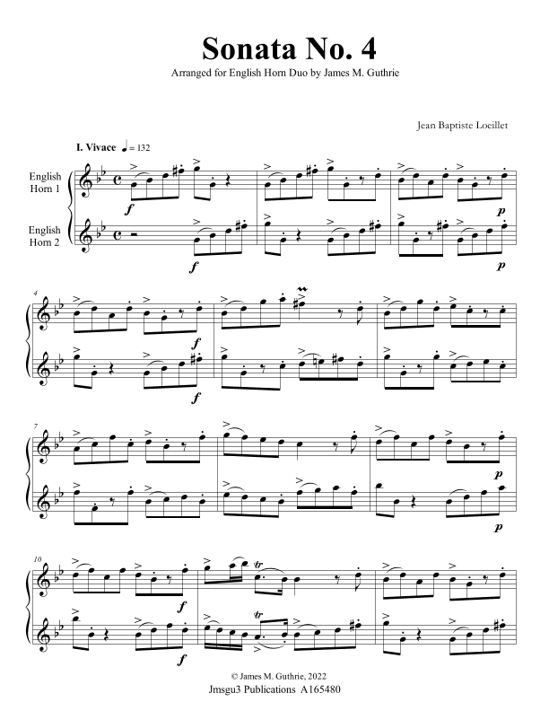 Loeillet: Sonata No. 4 for English Horn Duo (arr. James M. Guthrie)