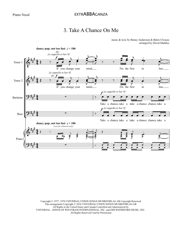 Take A Chance On Me (arr. David Maddux)