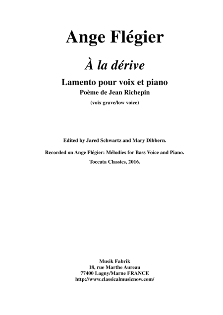 Ange Flégier:  À la dérive for bass voice and piano (arr. Musik Fabrik Music Publishing)