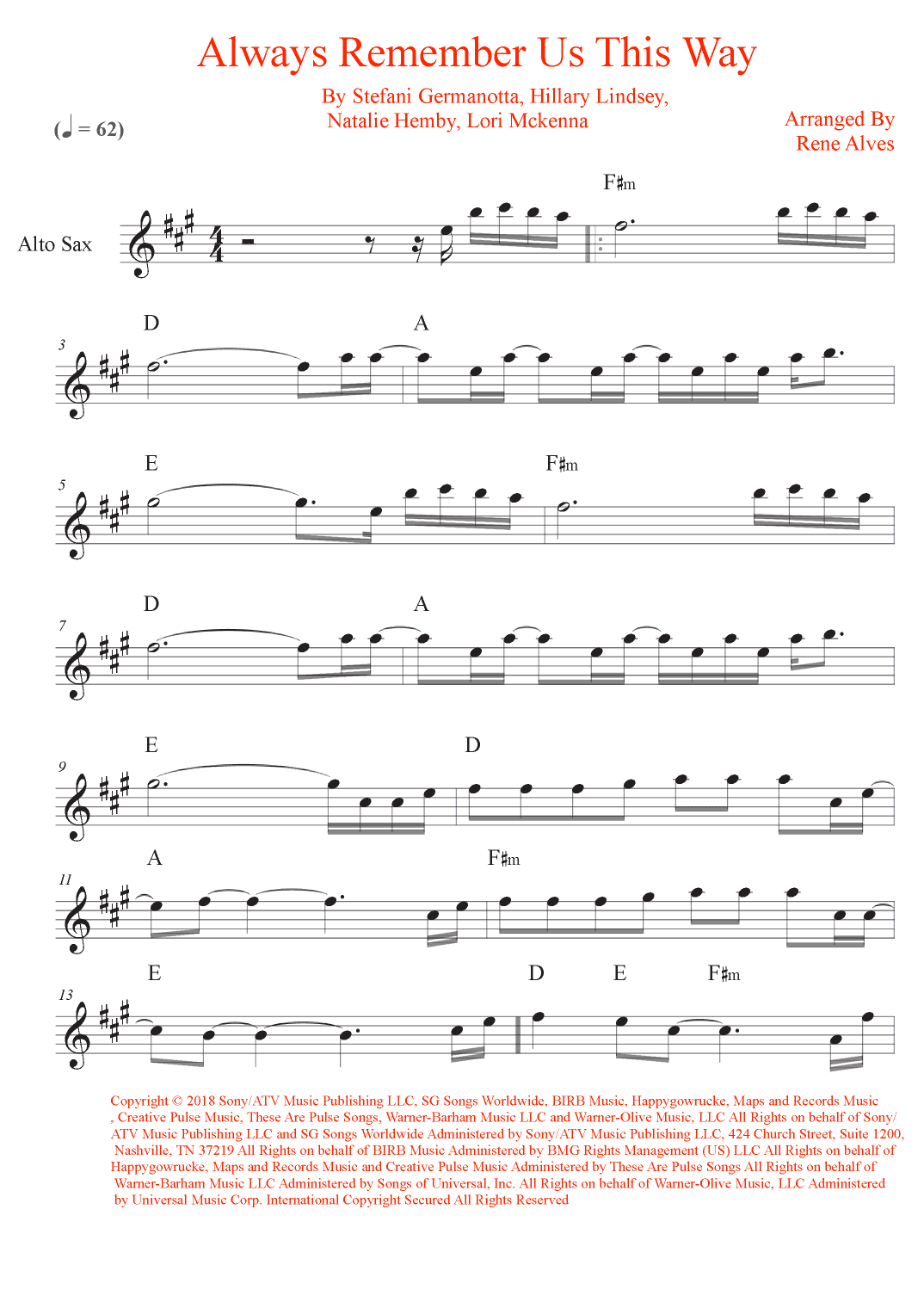 Always Remember Us This Way (arr. Rene Alves)