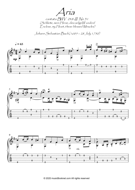 Bach for guitar Keep My Spirit guitar solo (arr. PianoSheetNow)