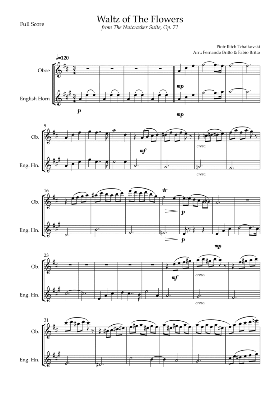 Waltz of The Flowers - from Nutcracker (P. I. Tchaikovsky) for Oboe & English Horn Duo (arr. Fernando Britto, Fabio Britto)