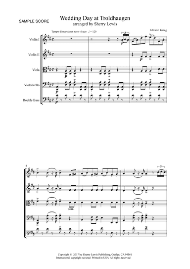 WEDDING DAY AT TROLDHAUGEN String Orchestra, Intermediate Level for 2 violins, viola, cello and stri (arr. Sherry Lewis)