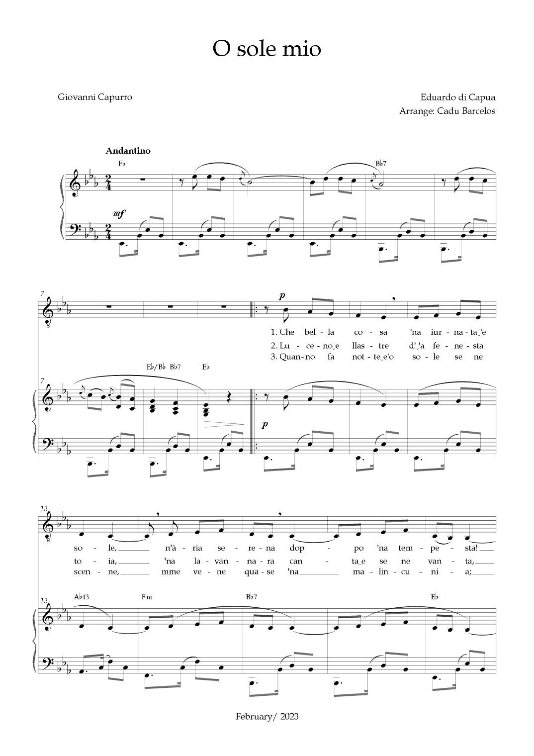 O Sole Mio (Eduardo di Capua) - Eb Major Chords (arr. Cadu Barcelos)
