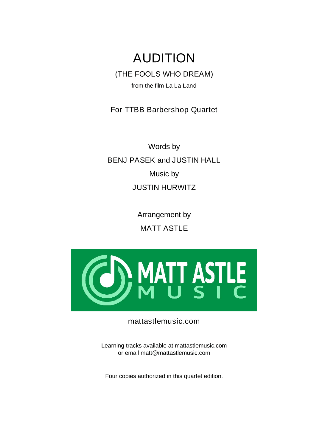 Audition (the Fools Who Dream) (arr. Matt Astle)