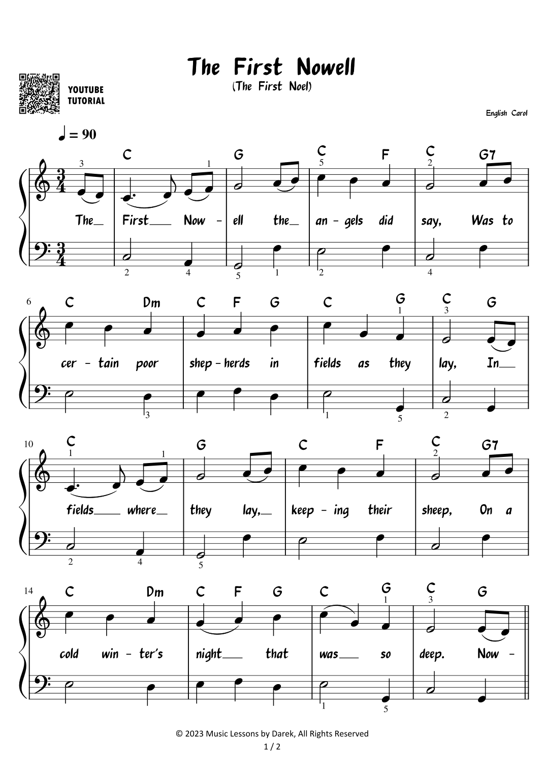 The First Nowell (The First Noel) - Christmas Carol [EASY PIANO] (arr. Darek)