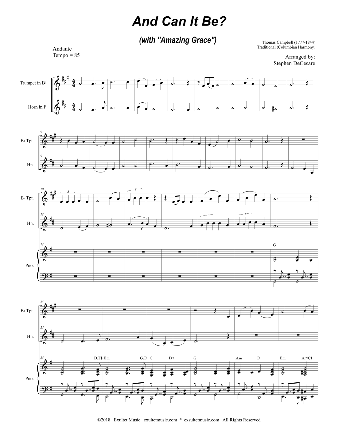 And Can It Be? (with "Amazing Grace") (Duet for Bb-Trumpet and French Horn) (arr. Stephen DeCesare)