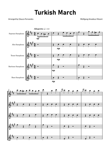 Turkish March by Mozart - Saxophone Quintet (arr. Glauco Fernandes)