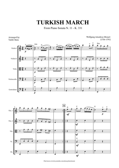 Turkish March - String Quintet + CHORDS (arr. Valdir Maia)