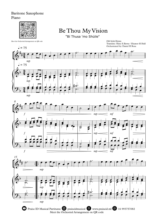 Be Thou My Vision - "Bí Thusa 'mo Shúile" - Easy Baritone Saxophone and Piano (arr. Daniel H Rosa)