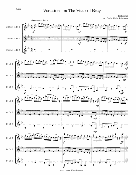 Variations on the Vicar of Bray for clarinet trio (arr. David Warin Solomons)