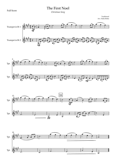 The First Noel (Christmas Song) for Trumpet in Bb Duo (arr. Fabio Britto)
