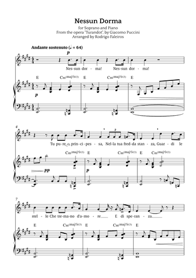 Nessun Dorma (for soprano and piano) (arr. Rodrigo Faleiros)