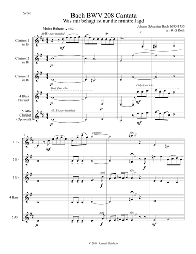 Bach BWV 208 Aria May Sheep Safely Graze Cantata (arr. R G Roth)