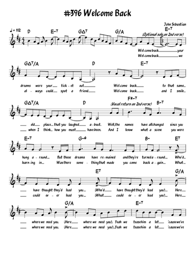 Welcome Back (arr. John Fries)