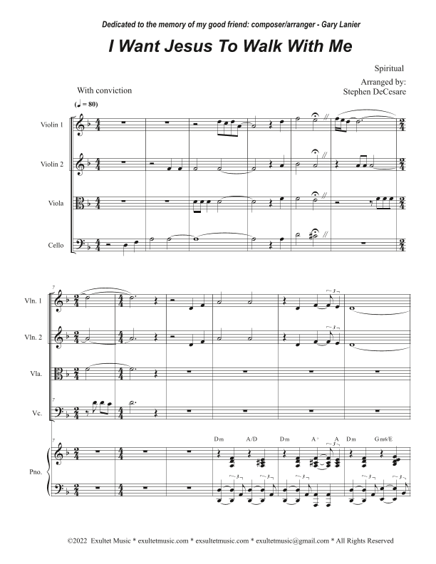 I Want Jesus To Walk With Me (String Quartet and Piano) (arr. Stephen DeCesare)