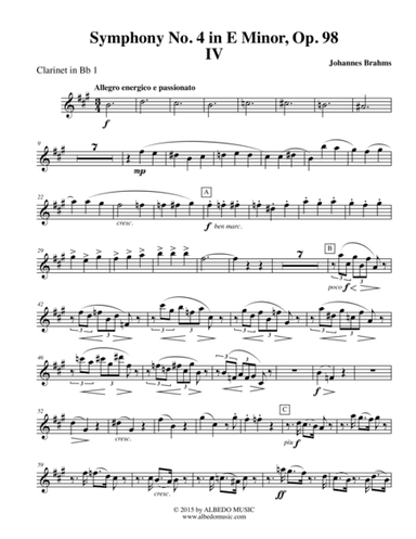 Brahms Symphony No. 4, Movement IV - Clarinet in Bb 1 (Transposed Part), Op. 98 (arr. Doug Clyde)