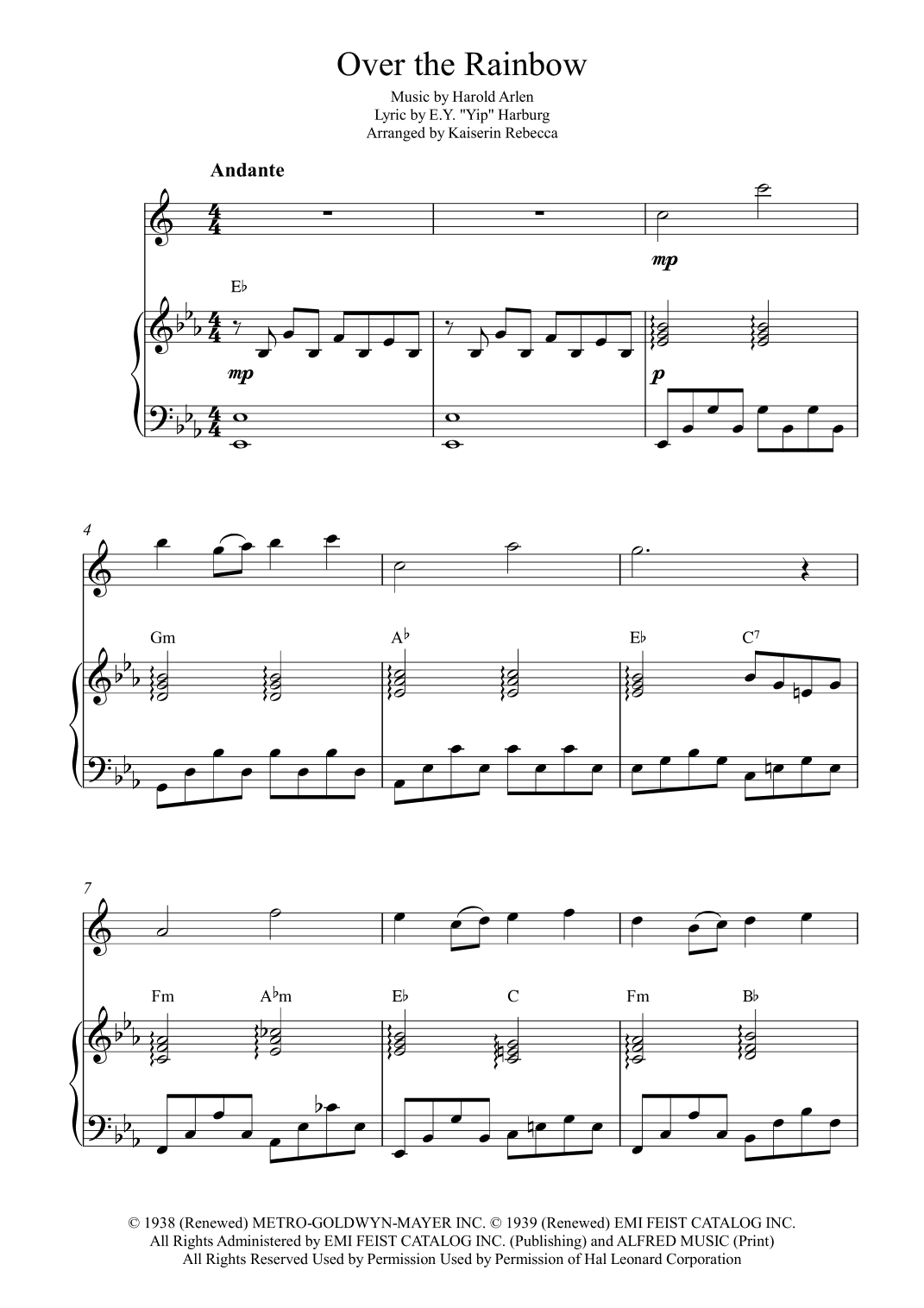 Over The Rainbow (from The Wizard Of Oz) (arr. Kaiserin Rebecca)