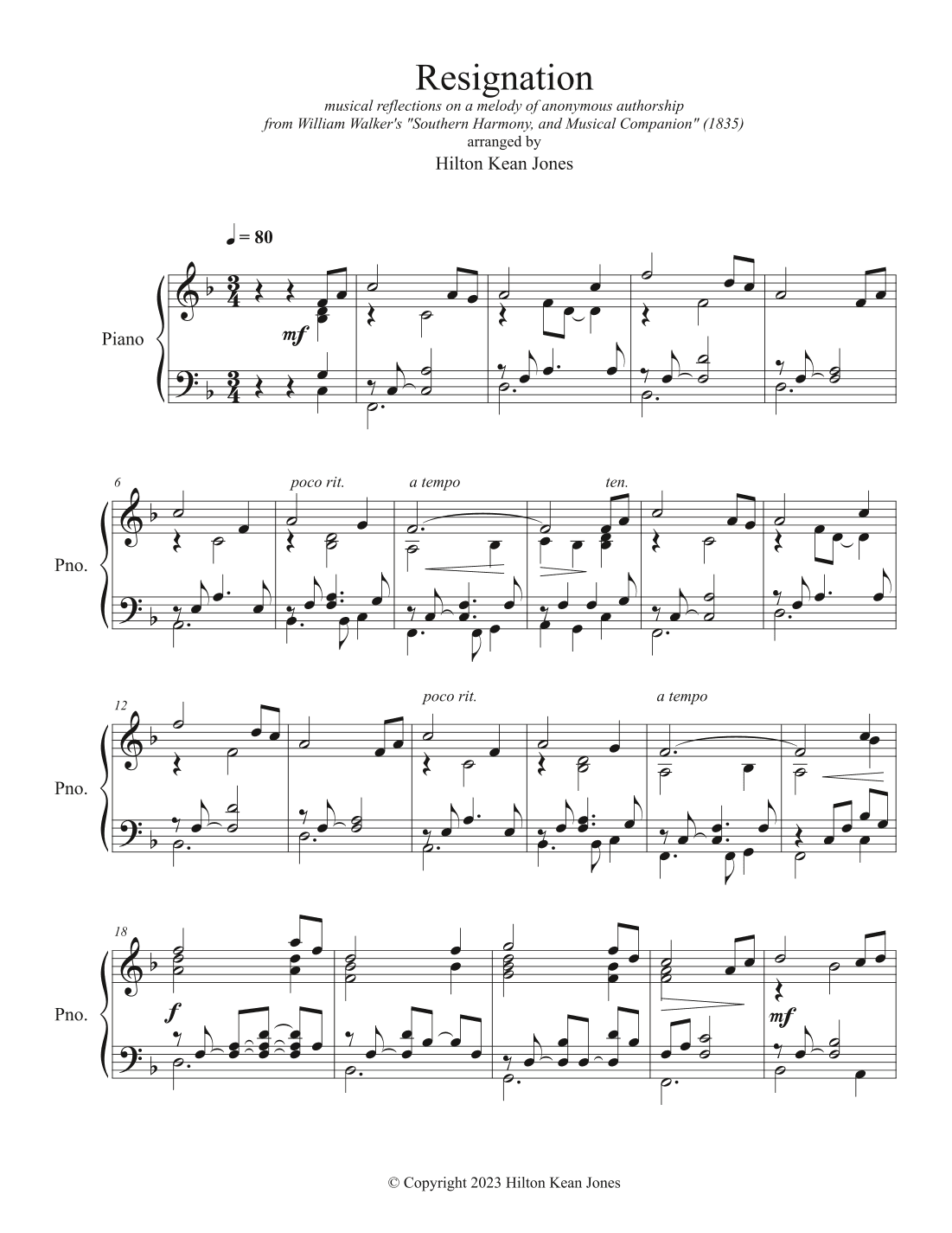 Resignation (for solo piano) (arr. Hilton Kean Jones)