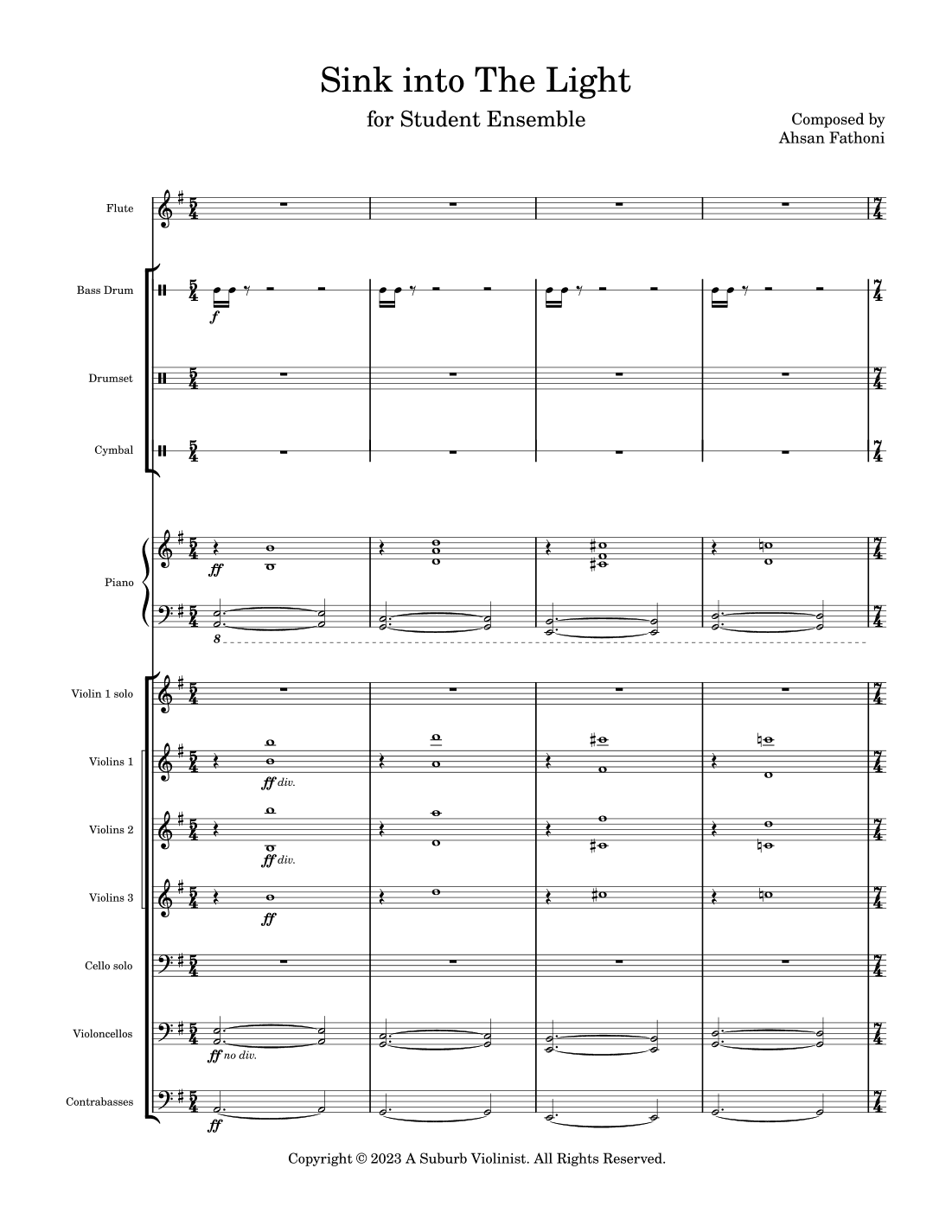 Sink into The Light - for Students-Teachers Ensemble