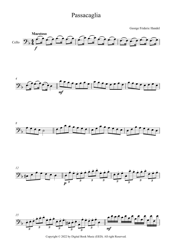 Passacaglia - George Frideric Handel (Cello) (arr. Digital Book Music)