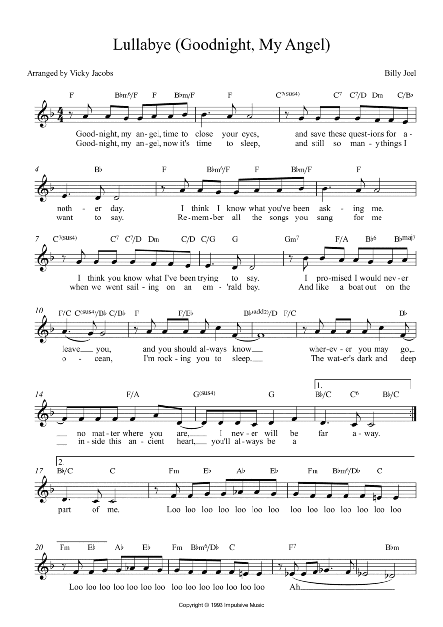 Lullabye (goodnight, My Angel) (arr. Vicky Jacobs)