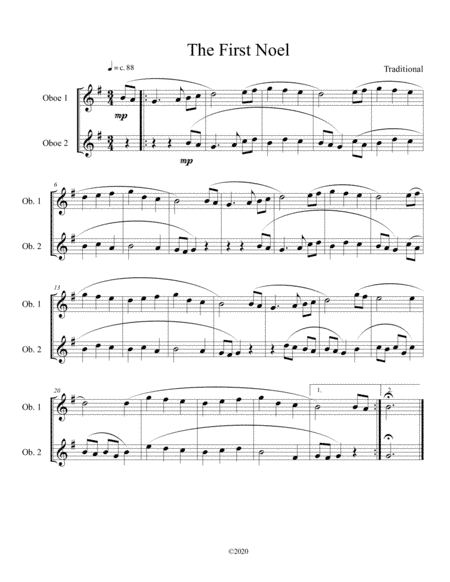 The First Noel (oboe duet) (arr. B C Dockery)