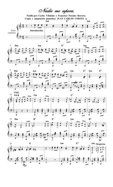 Nadie me espera. Pasillo Ecuatoriano (arr. Juan Carlos Cortés Aguirre)