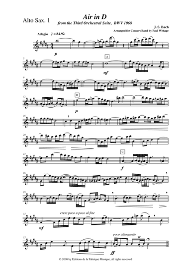 Johann Sebastian Bach/Wehage, Air in D from the Third orchestral suite, BWV 1068 arranged for concer (arr. Musik Fabrik Music Publishing)
