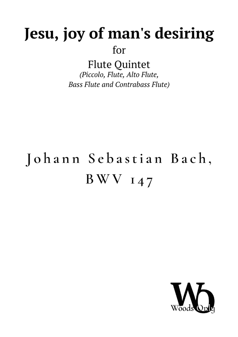 Jesu, joy of man's desiring by Bach for Flute Choir Quintet (arr. Ander)
