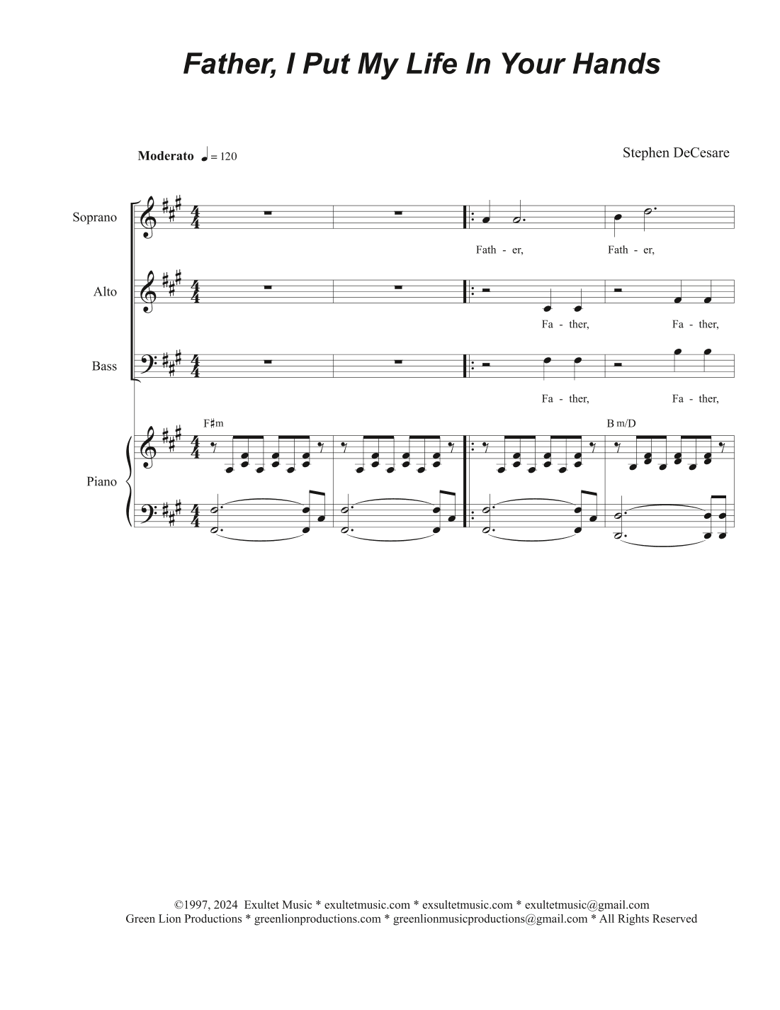 Father, I Put My Life In Your Hands (Vocal Trio - (SAB)