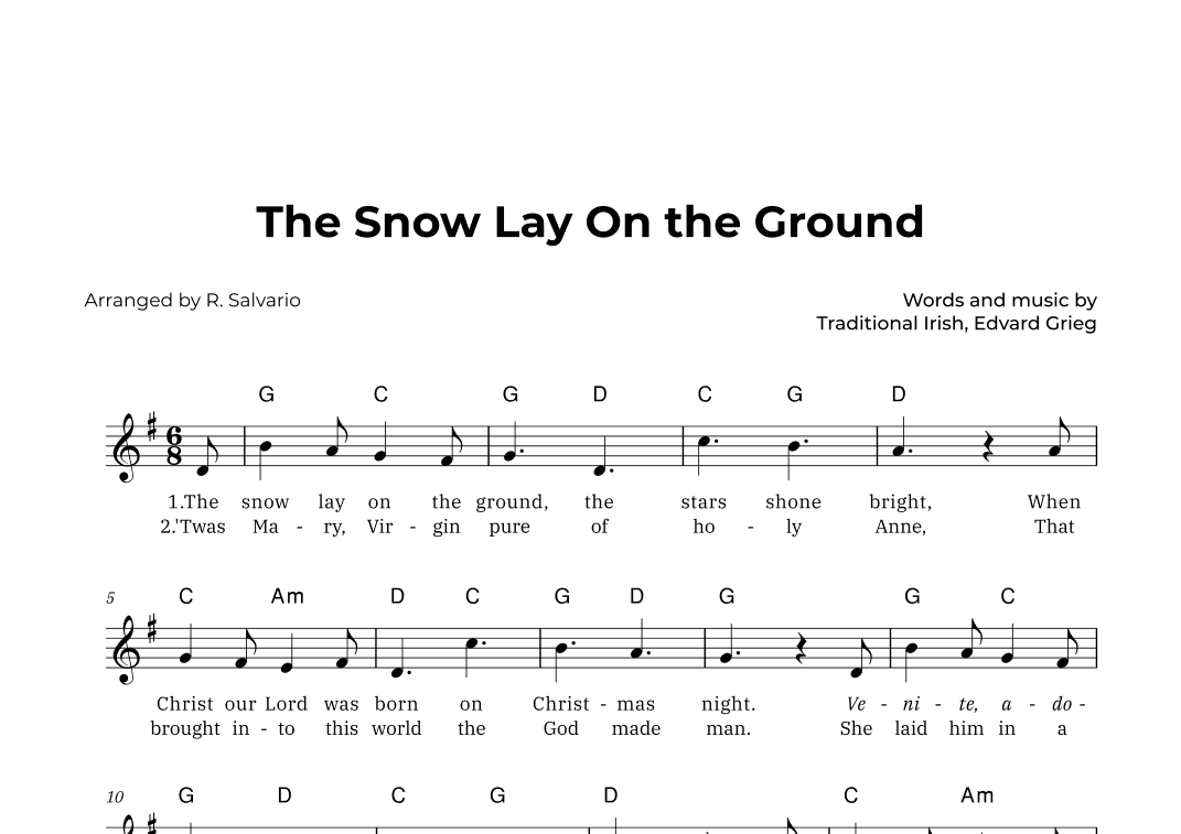 The Snow Lay On the Ground (Key of G Major) (arr. R. Salvario)