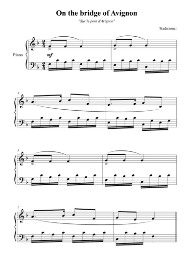 On the bridge of Avignon (Sur le pont d'Avignon) for piano solo (arr. Douglas Passoni de Oliveira)