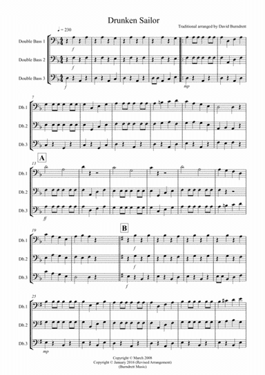 Drunken Sailor for Double Bass Trio (arr. David Burndrett)