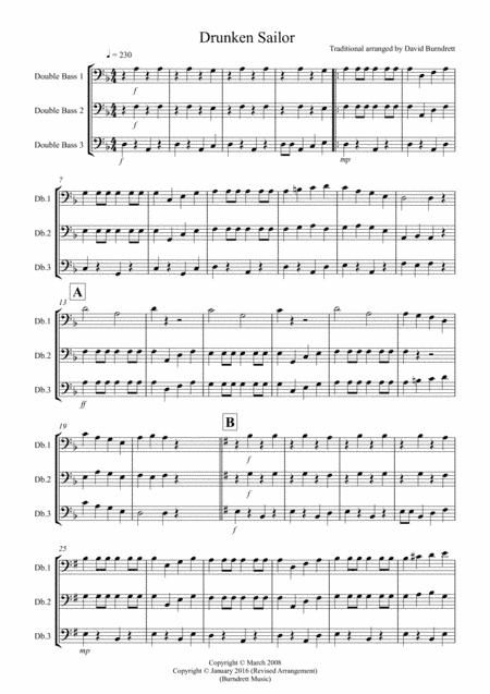 Drunken Sailor for Double Bass Trio (arr. David Burndrett)