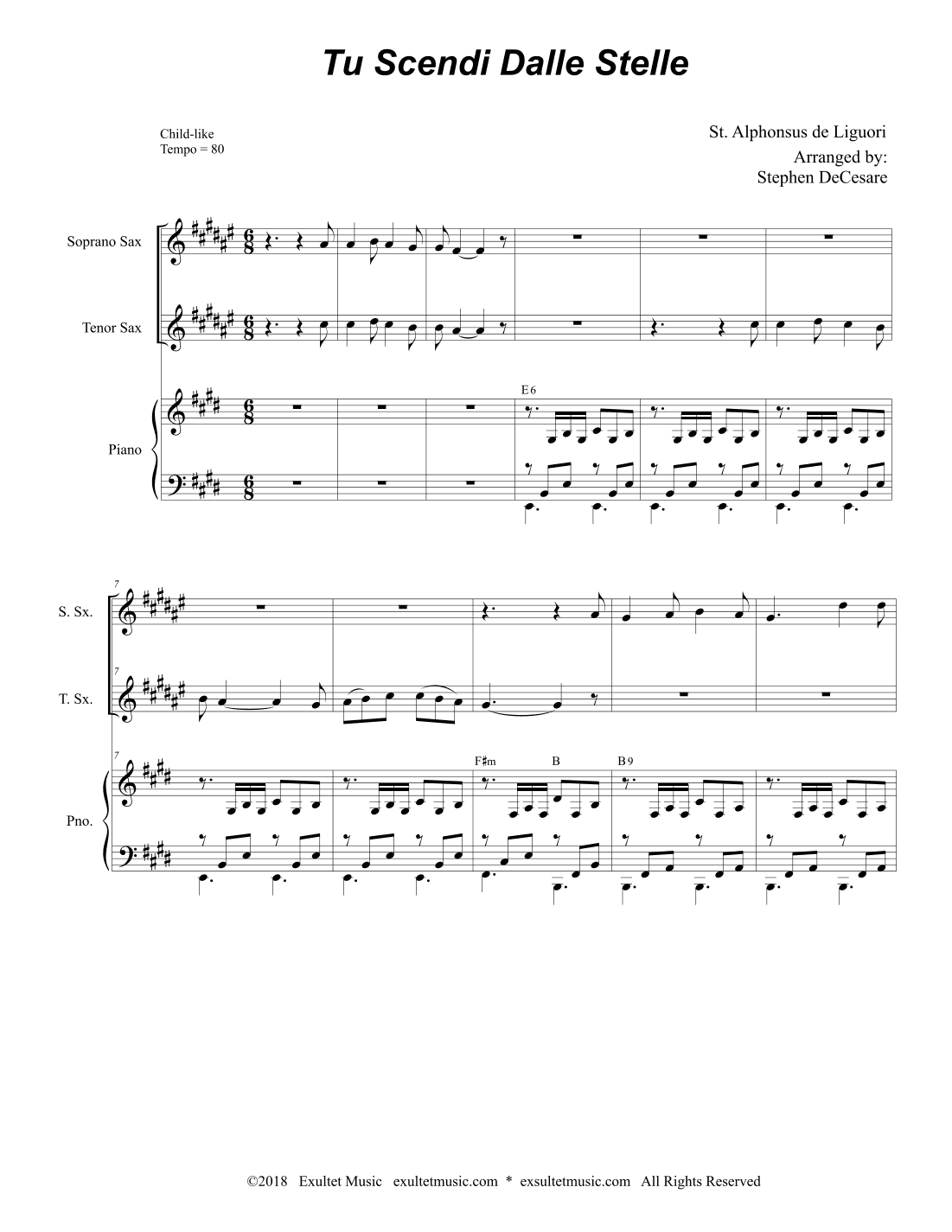 Tu Scendi Dalle Stelle (Duet for Soprano and Tenor Saxophone) (arr. Stephen DeCesare)