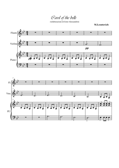 Carol of the bells. Trio flute, violin and piano (arr. Ester Alessandrini)