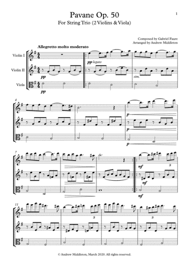 Pavane Op. 5 arranged for Two Violins & Viola (arr. Andrew Middleton)
