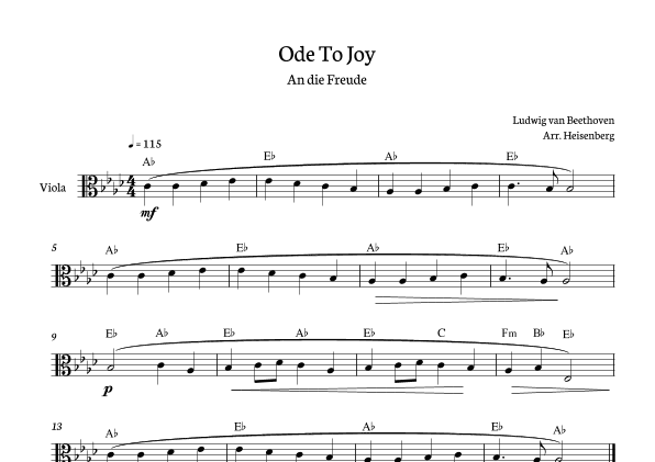 Beethoven - Ode To Joy for Viola with chords in Ab major (arr. Heisenberg)